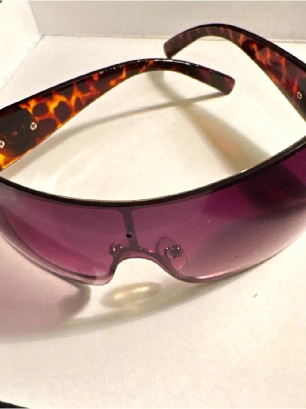 Women's Purple Shield Sunglasses with Tortoiseshell Arms